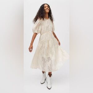 Moon River Puff Sleeve Organza Ivory Bridal White Midi Dress XS Coastal Cowgirl